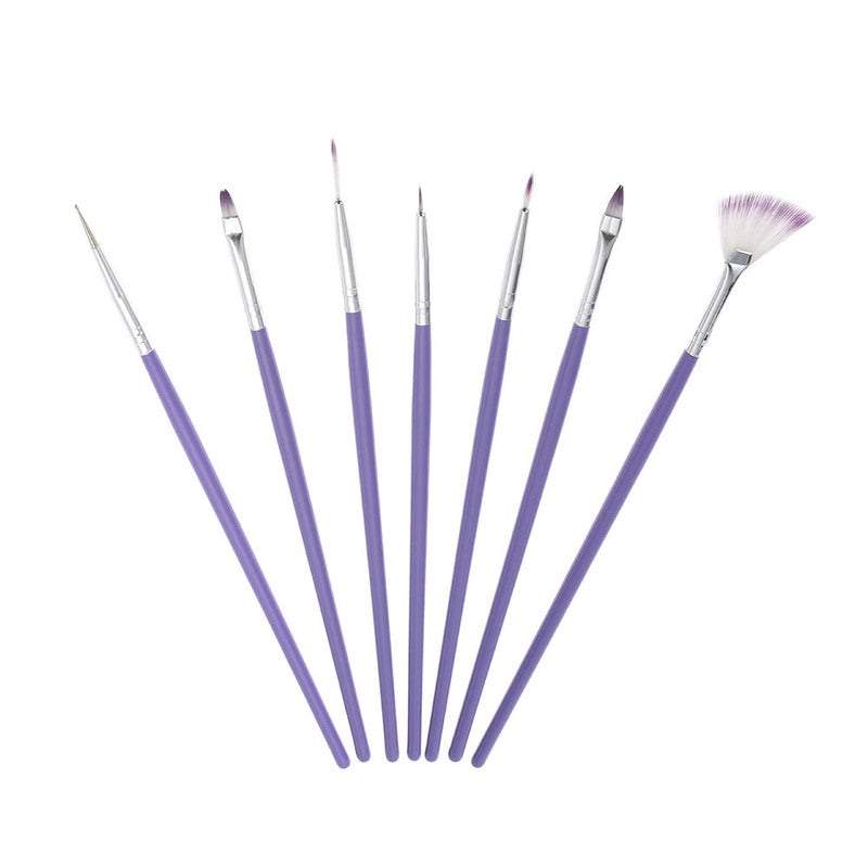 Nail Art Kits Sets 7Pcs Purple Design Brush Acrylic Pen For Painting Dotting Gradient Colour Nylon Fan Shape Diy Tools Nail Art Tools