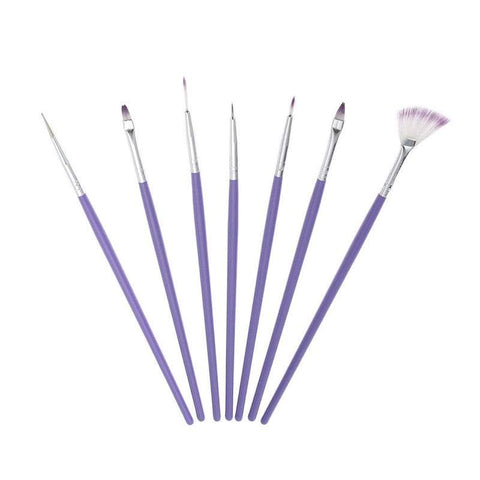 Nail Art Kits Sets 7Pcs Purple Design Brush Acrylic Pen For Painting Dotting Gradient Colour Nylon Fan Shape Diy Tools