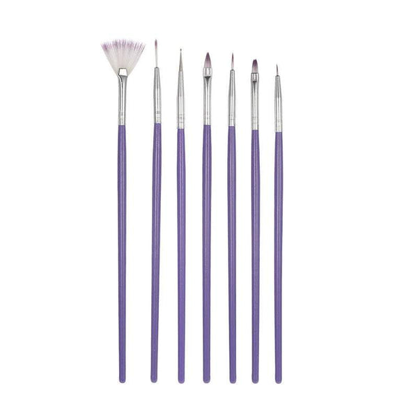 Nail Art Kits Sets 7Pcs Purple Design Brush Acrylic Pen For Painting Dotting Gradient Colour Nylon Fan Shape Diy Tools