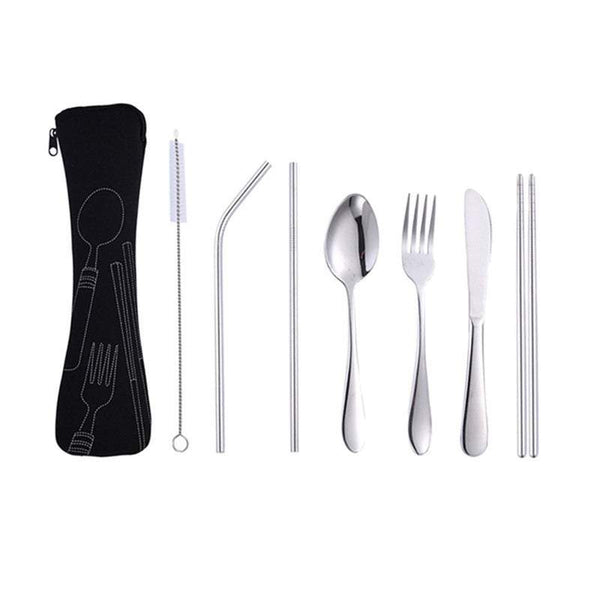 Kitchen Utensil Sets 7Pcs Travel Utensils With Case Portable Knife Fork Spoon Chopsticks
