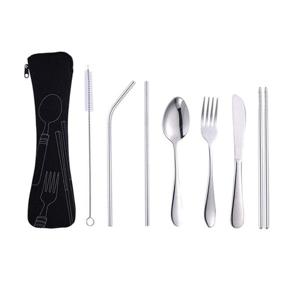 Kitchen Utensil Sets 7Pcs Travel Utensils With Case Portable Knife Fork Spoon Chopsticks Outdoor Tableware
