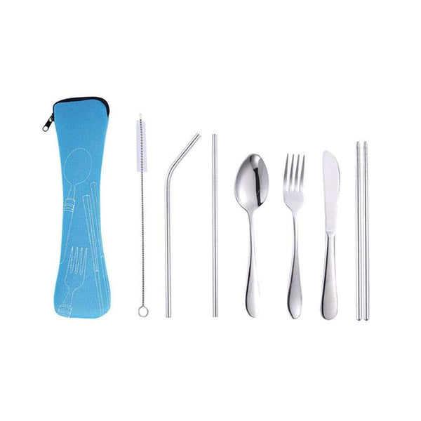 Kitchen Utensil Sets 7Pcs Travel Utensils With Case Portable Knife Fork Spoon Chopsticks Outdoor Tableware