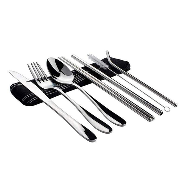 Kitchen Utensil Sets 7Pcs Travel Utensils With Case Portable Knife Fork Spoon Chopsticks Outdoor Tableware