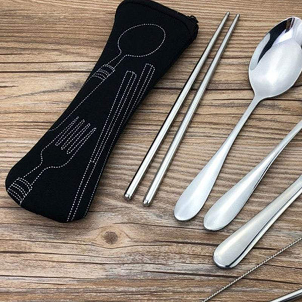 Kitchen Utensil Sets 7Pcs Travel Utensils With Case Portable Knife Fork Spoon Chopsticks Outdoor Tableware