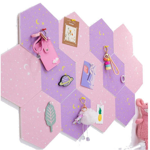 7Pcs Hexagon Moon Star Felt Board Photo Display Wall Art Message Boards