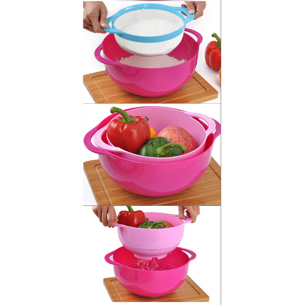 Pink 8 Piece Baking Tool Set Measuring Cups Spoons Rainbow Mixing Bowls Vegetable Washing Basket And Flour Sifter Measuring Cups Jugs & Spoons