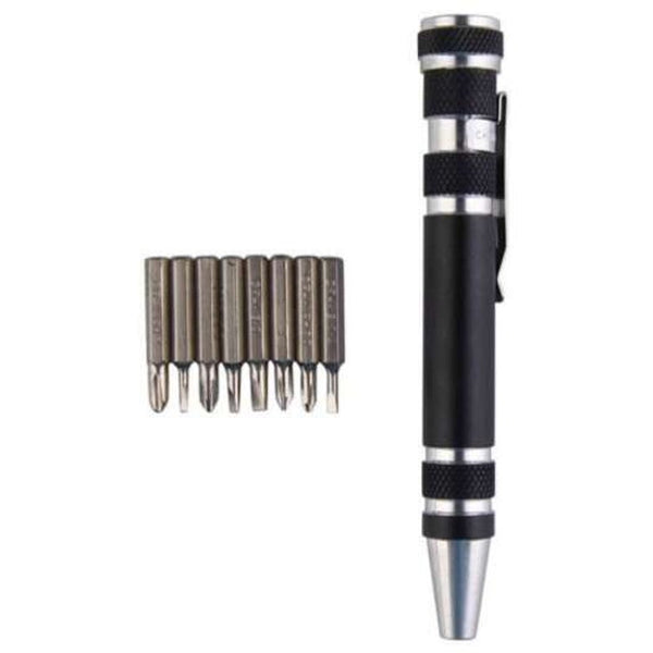 8 In 1 Aluminum Pen Style Screw Driver Black