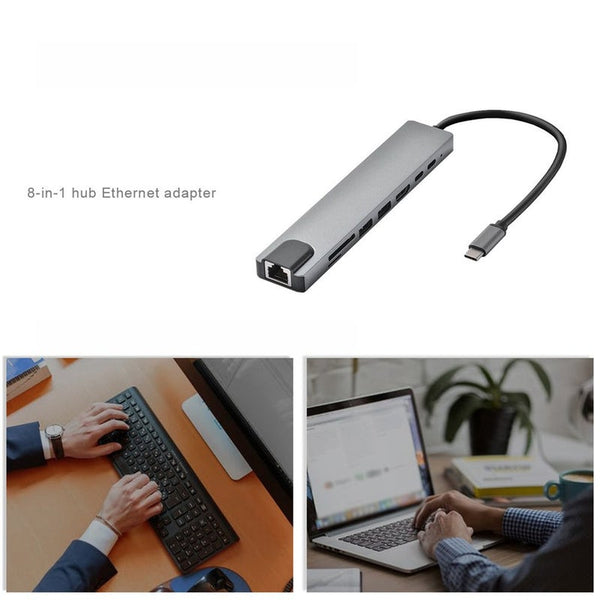 8 In 1 Usb C Hub Type To Hdmi Compatible Rj45 Ethernet 3.0 Ports Sdtf Card Reader Pd Power Delivery For Macbook Pro Usb Cables Hubs & Adapters