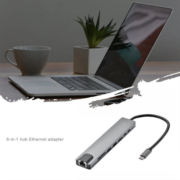 8 In 1 Usb C Hub Type To Hdmi Compatible Rj45 Ethernet 3.0 Ports Sdtf Card Reader Pd Power Delivery For Macbook Pro Usb Cables Hubs & Adapters