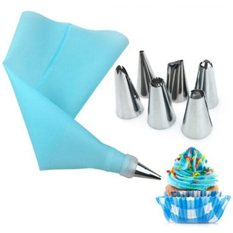 8 Pieces Cake Tools 6 Head Stainless Steel Mounted Silicone Robin Egg Blue