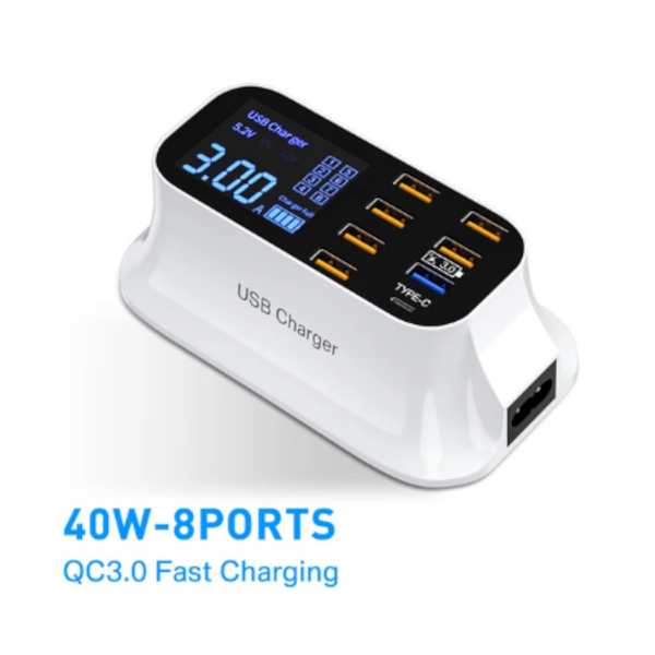 8-Port Led Display Usb Fast Charger Quick For Iphone Xiaomi Huawei Samsung