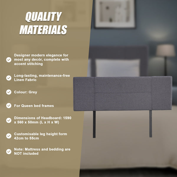 Linen Fabric Queen Bed Headboard Bedhead Grey Headboards & Footboards