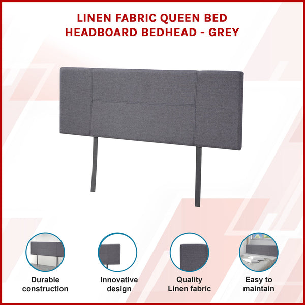 Linen Fabric Queen Bed Headboard Bedhead Grey Headboards & Footboards
