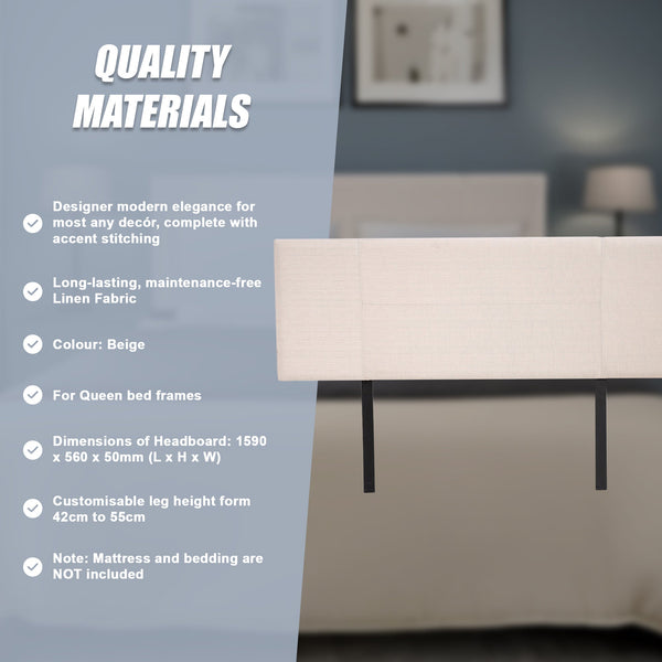 Linen Fabric Queen Bed Headboard Bedhead Beige Headboards & Footboards