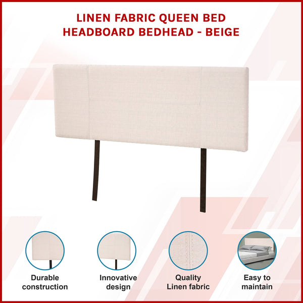 Linen Fabric Queen Bed Headboard Bedhead Beige Headboards & Footboards