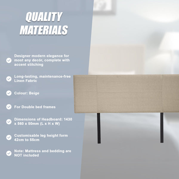 Linen Fabric Double Bed Headboard Bedhead Beige Headboards & Footboards