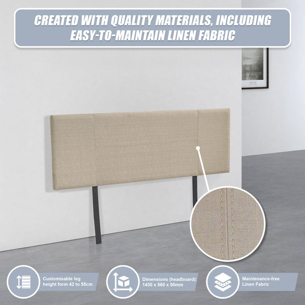 Linen Fabric Double Bed Headboard Bedhead Beige Headboards & Footboards