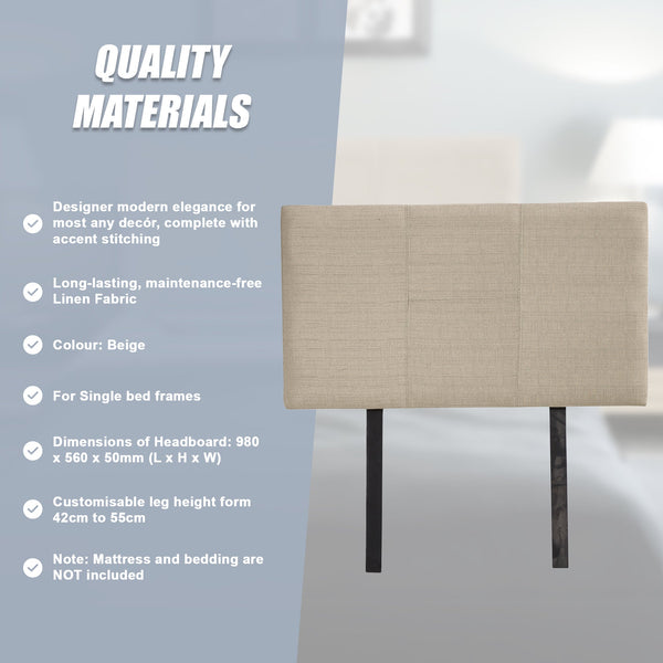 Linen Fabric Single Bed Headboard Bedhead Beige Headboards & Footboards