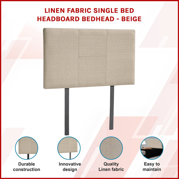 Linen Fabric Single Bed Headboard Bedhead Beige Headboards & Footboards