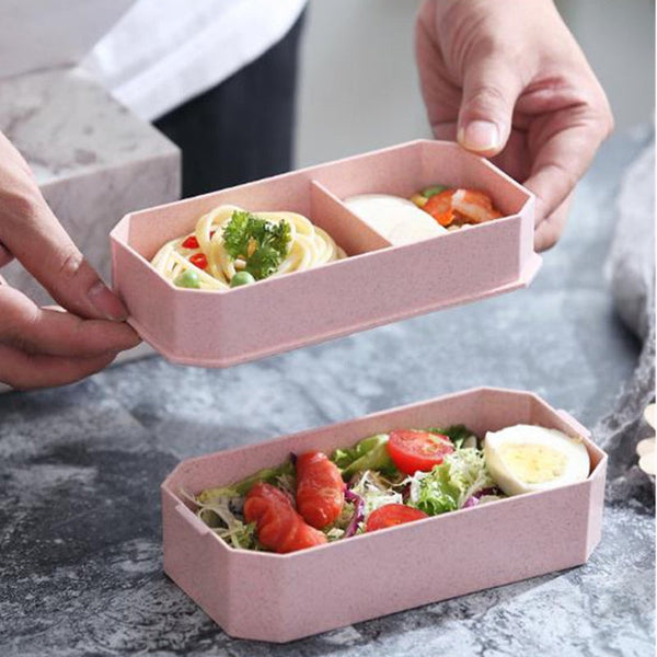 800Ml Portable Lunch Box Wheat Straw Bento 2 Layer Food Storage