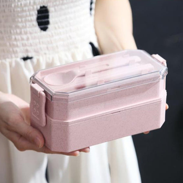 800Ml Lunch Box Wheat Straw Bento 2 Layer Food Storage Lunchboxes