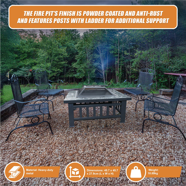 18" Square Metal Fire Pit Outdoor Heater Fire Pits