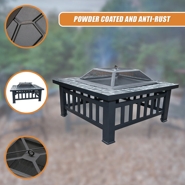 18" Square Metal Fire Pit Outdoor Heater Fire Pits