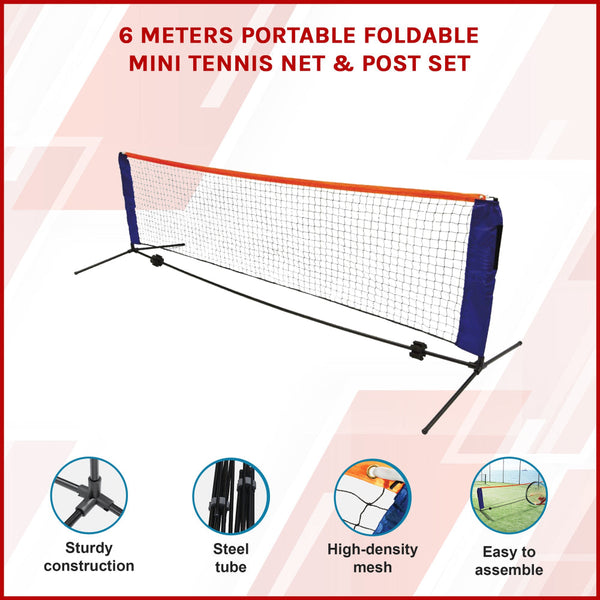 6 Meters Foldable Mini Tennis Net & Post Set Tennis Nets