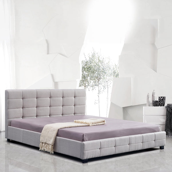 Linen Fabric King Deluxe Bed Frame Beige King Bed Frames