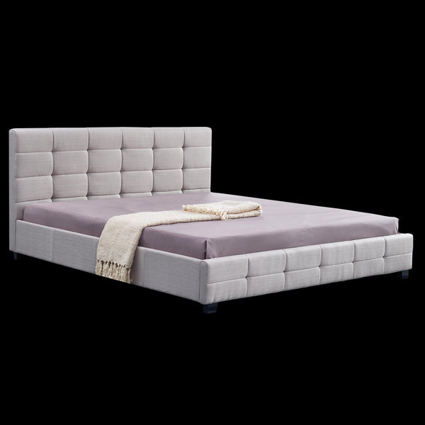 Linen Fabric King Deluxe Bed Frame Beige King Bed Frames