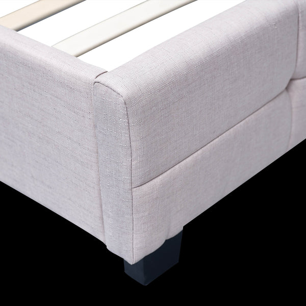 Linen Fabric King Deluxe Bed Frame Beige King Bed Frames