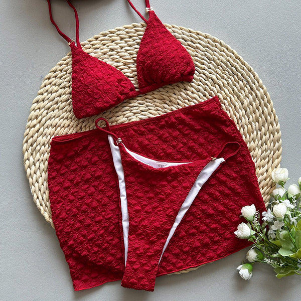 Three Piece Bikini Set  Style Solid Color Separate Women's Swimsuit Swimwear