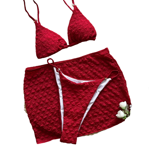 Three Piece Bikini Set  Style Solid Color Separate Women's Swimsuit Swimwear