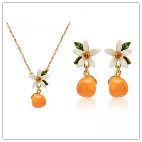 Veile Studios Citrus Gardenia Necklace Women Summer Style Sweet Cute Fruit Earrings