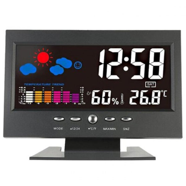 8082T Digital Backlit Weather Station Thermometer Hygrometer Clock Black Weather Stations