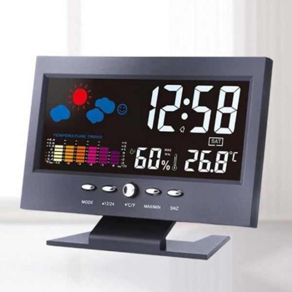 8082T Digital Backlit Weather Station Thermometer Hygrometer Clock Black Weather Stations