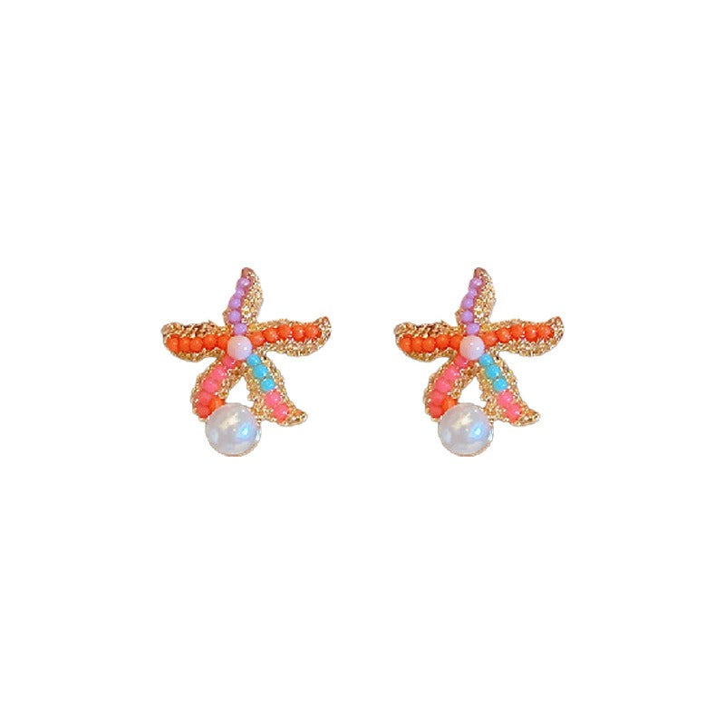 Veile Studios Cute Colourful Starfish Pearl Simple For Casual And Formal Use Earrings