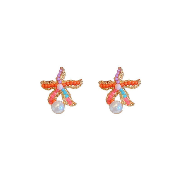 Veile Studios Cute Colourful Starfish Pearl Simple For Casual And Formal Use Earrings