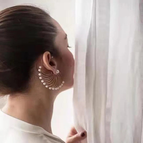 Veile Studios Personalized Pearl Fan Shaped Ear Loop Alloy Accessory For Various Occasions Earrings