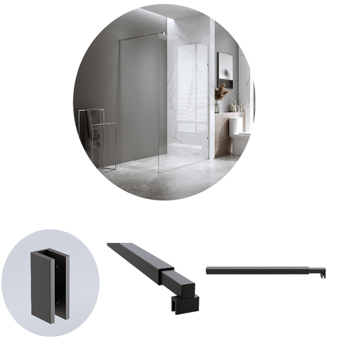 Della Francesca 80X200cm Single Shower Glass Screen With Black U Brackets & Square Pole Shower Enclosures