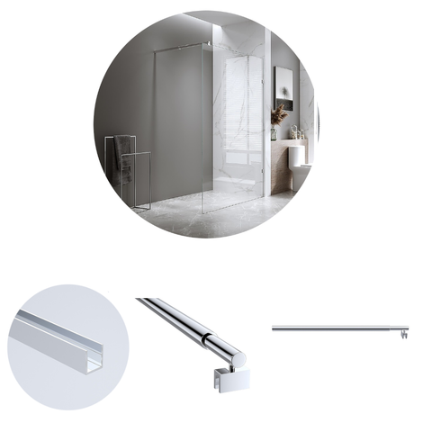 Della Francesca 80X200cm Single Shower Glass Screen With Chrome Wall Channel & Round Pole Shower Enclosures