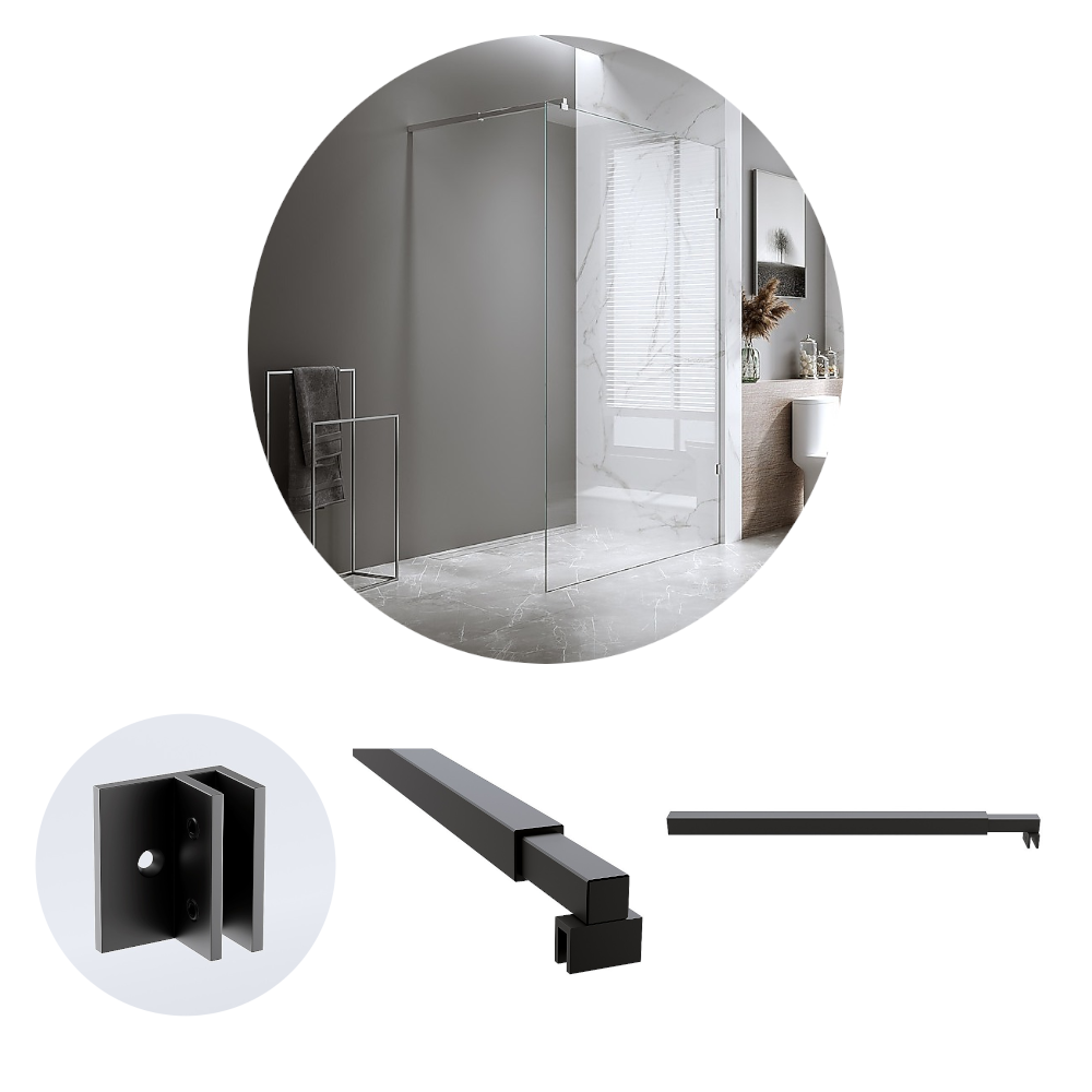 Della Francesca 80X210cm Single Shower Glass Screen With Black Brackets & Square Pole Shower Enclosures
