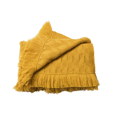 80Cm X 240Cm Warm Cozy Knitted Throw Yellow Blankets