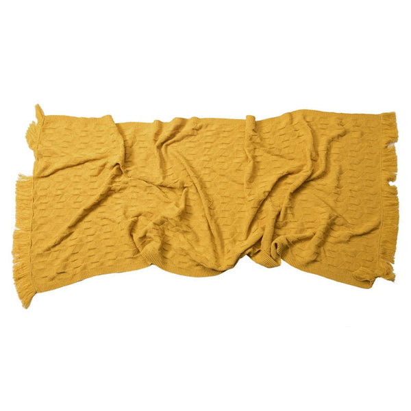 80Cm X 240Cm Warm Cozy Knitted Throw Yellow Blankets