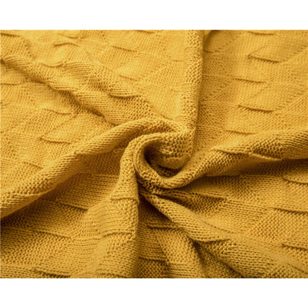 80Cm X 240Cm Warm Cozy Knitted Throw Yellow Blankets