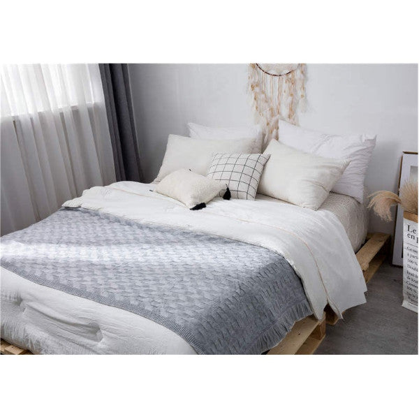 80Cm X 240Cm Warm Cozy Knitted Throw Grey Blankets