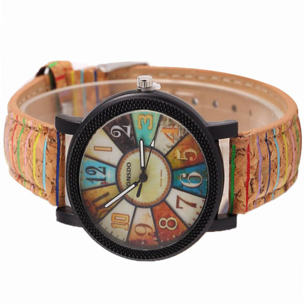 Veile Studios Casual Patchwork Leather Women Quartz Wrist Watch Watches