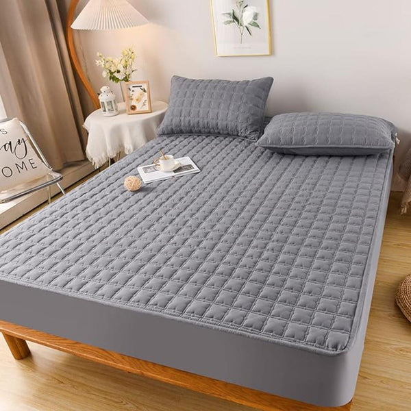 Mattress Cover Gray Waterproof Quilted Fitted Bed Sheet 150Cm X 200Cm Sheets
