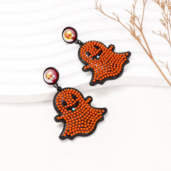 Veile Studios Cartoon Funny Cute Little Pearl Halloween Ghost Face For Festive Wear Earrings