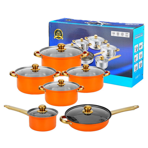 12 Piece Wine Red Non Stick Stainless Steel Soup Pot Set Induction Friendly For Kitchen Use. Saucepans & Stockpots